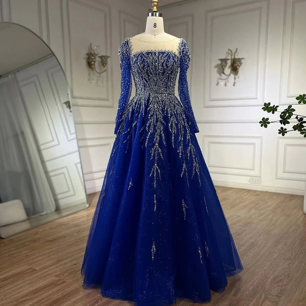 Serene Hill Muslim Pink A Line Beaded Luxury Dubai Long Evening Dresses Gowns 2024  For Woman Wedding Party LA71915