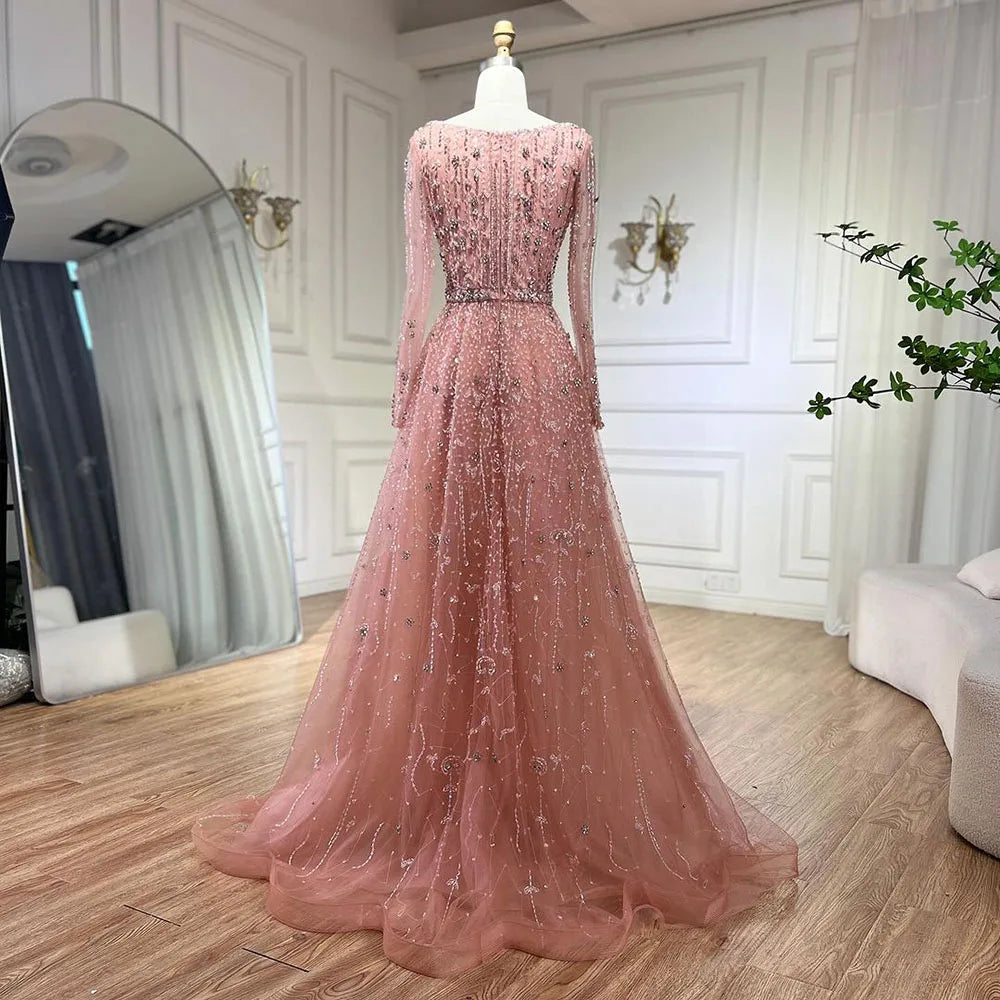 Dubai Arabic Designer Luxury Nude A Line Beaded Evening Dresses Gowns For Women Wedding Party 2023 BLA72088 Serene Hill