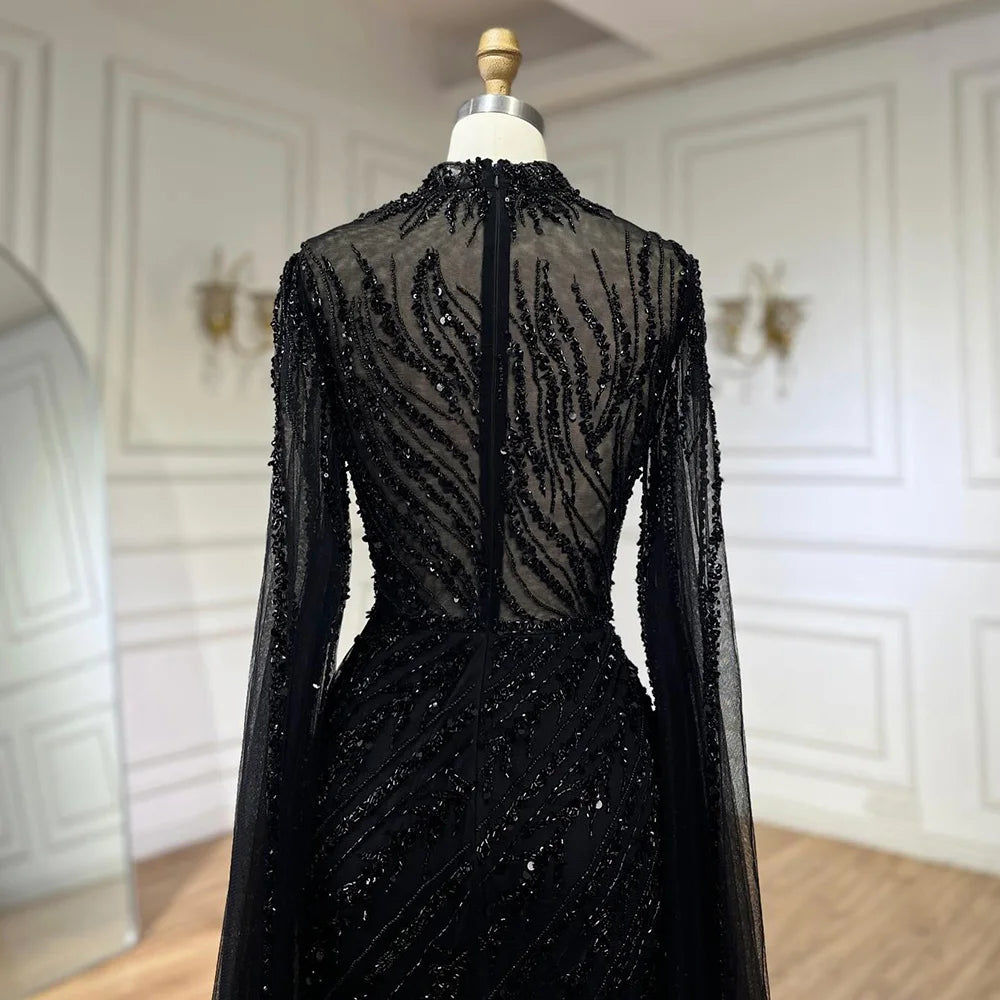 Serene Hill 2024 Nude Cape Sleeves Mermaid Lace Beaded Luxury Dubai Long Evening Dresses Gowns For Formal Occasion LA71885A