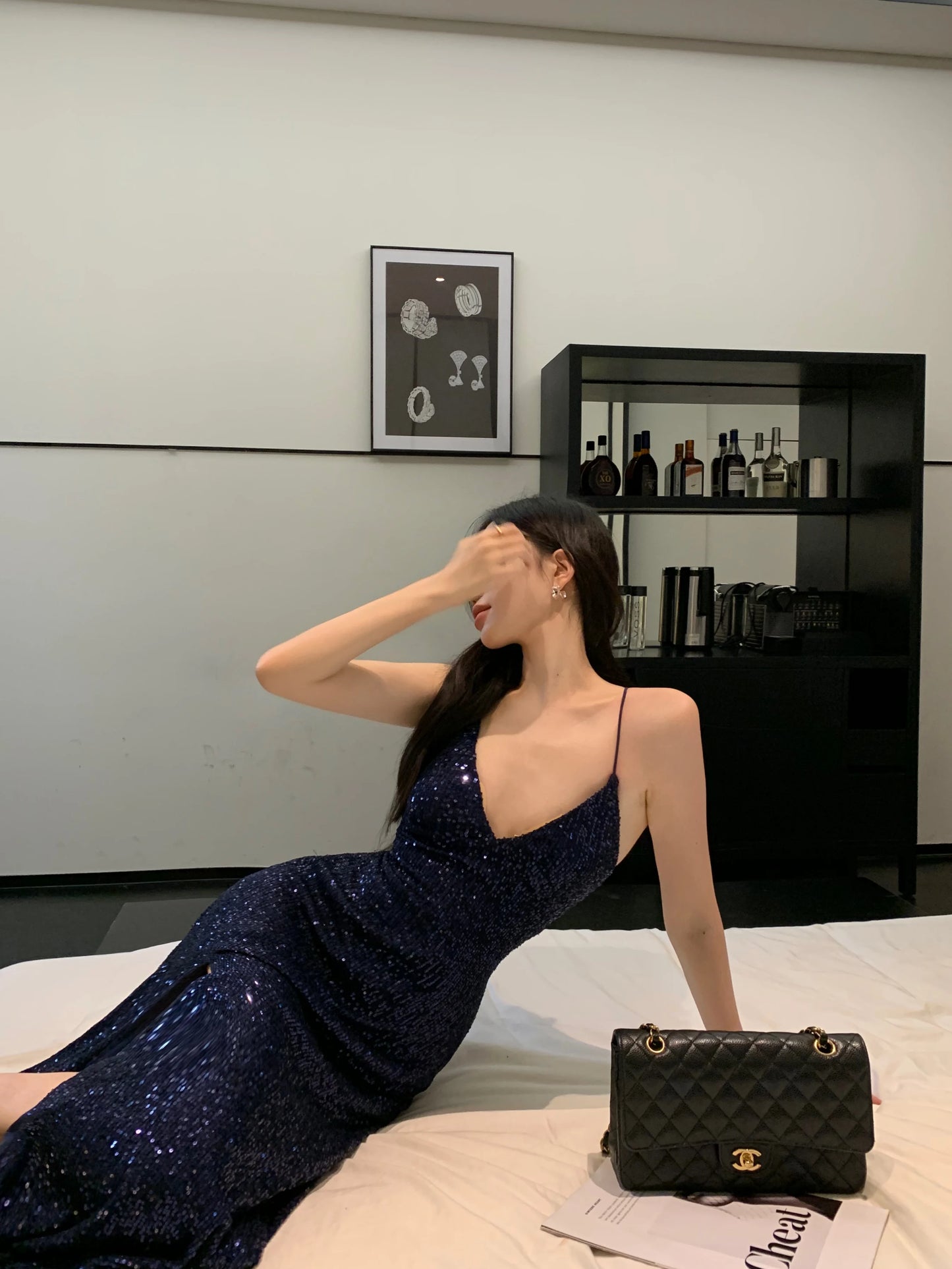 Women's Backless V-Neck Split Maxi Dress Sexy Slim Evening Gown Luxury Dresses Fashion Robe Birthday Party Spring Autumn New