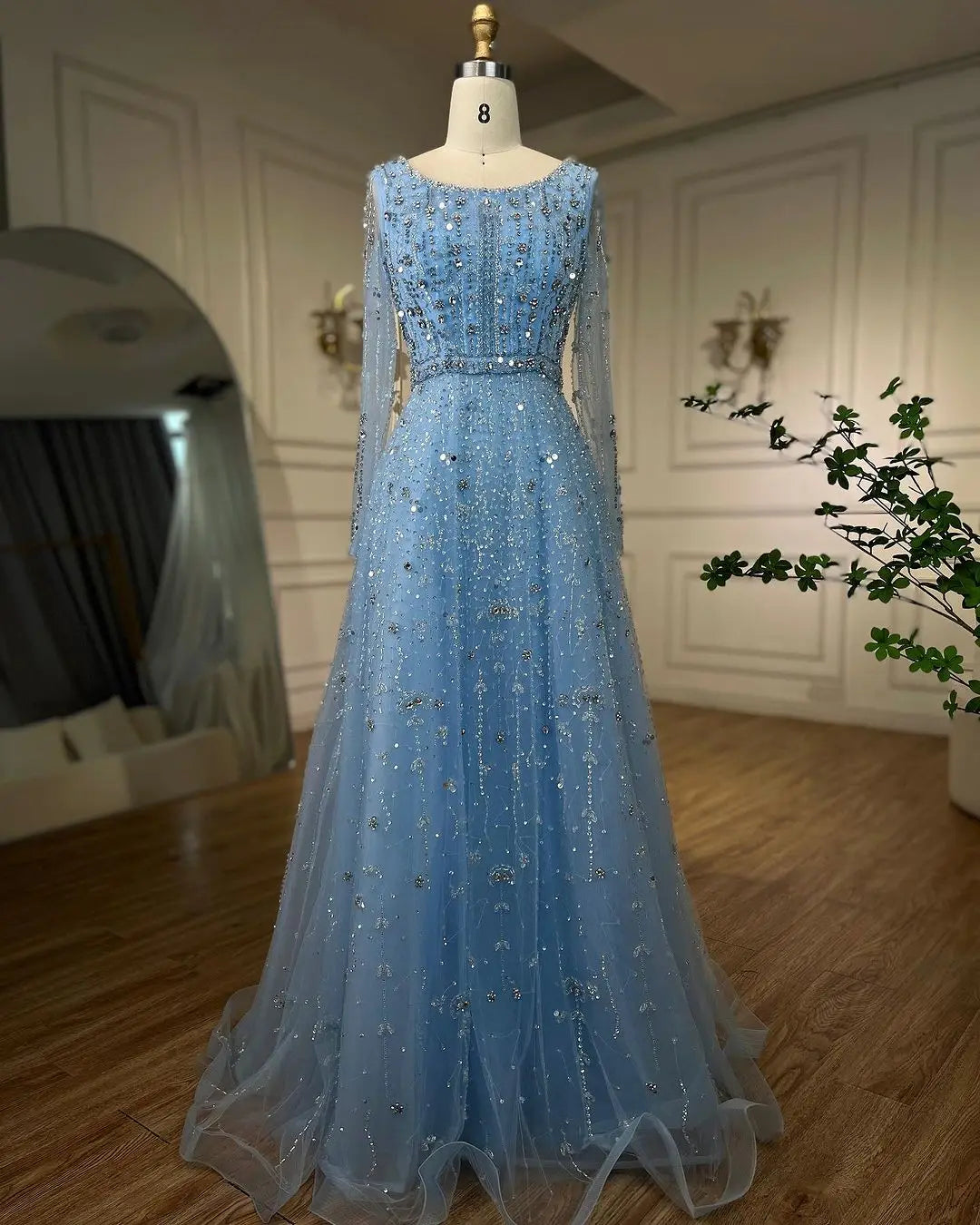 SERENE HILL Dubai Arabic Nude Designer Luxury Beaded Evening Dresses 2024 Long Sleeves Gowns For Women Wedding Party GLA72088