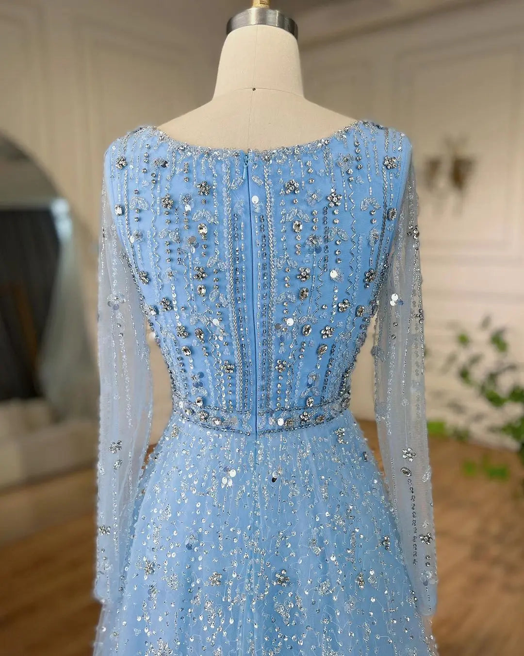SERENE HILL Dubai Arabic Nude Designer Luxury Beaded Evening Dresses 2024 Long Sleeves Gowns For Women Wedding Party GLA72088