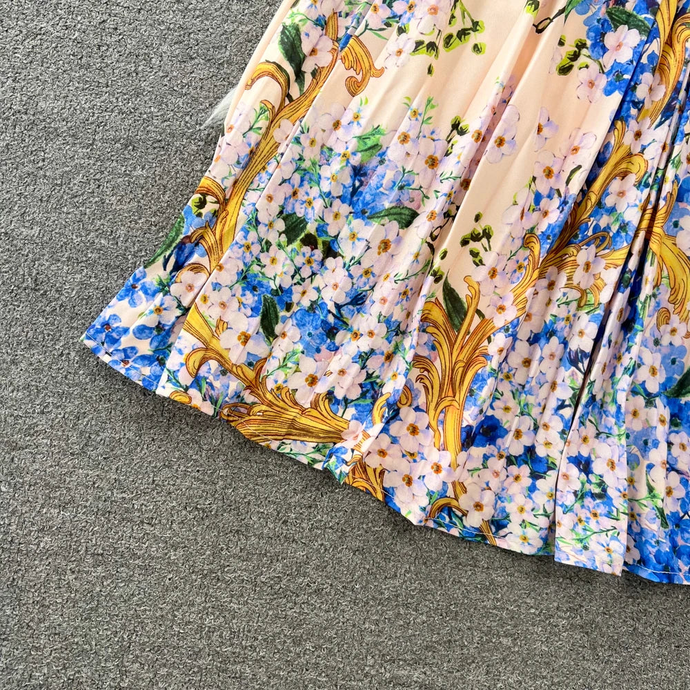 Vintage Print Elegant Lantern Long Sleeve Lapel A-line Dress Casual Women  Fashion Autumn Spring Dress