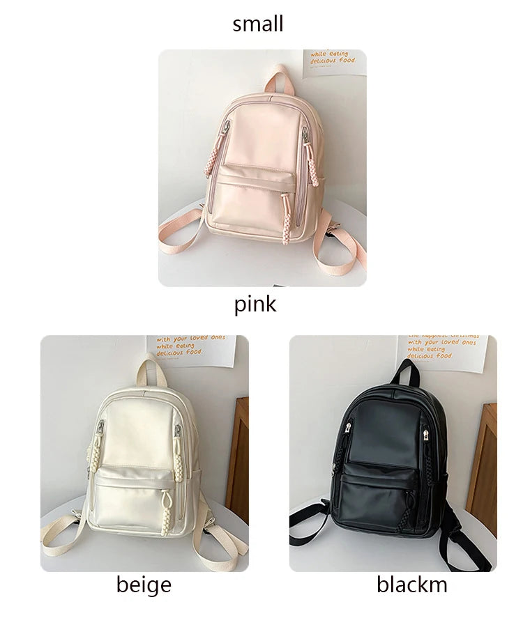 Korean Fashion College Student School Bags Women's New Trendy Casual Glossy Leather Backpacks Versatile Large Capacity Handbags