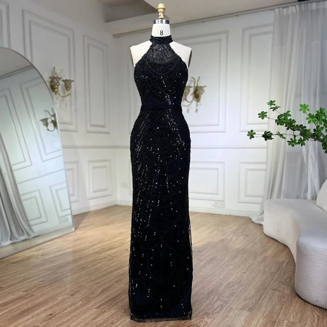 SERENE HILL Dubai Arabic Nude Mermaid With Gloves Luxury Beaded Evening Dresses Gowns 2024 For Women Wedding Party GLA72032A
