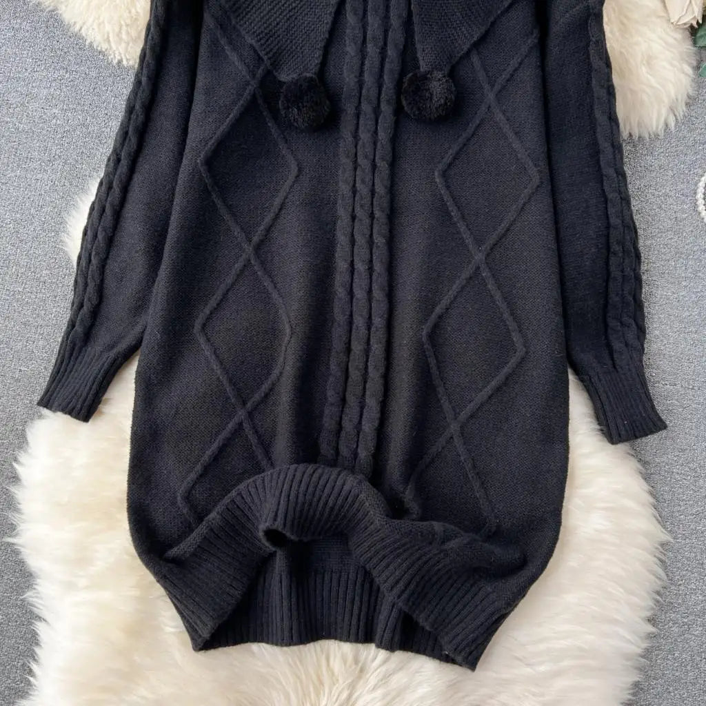 Y2k Sweet Knitted Dresses for Women Autumn Winter Christmas Sweater Loose Knitwears Mini Dress Korean Fashion Female Vestidos