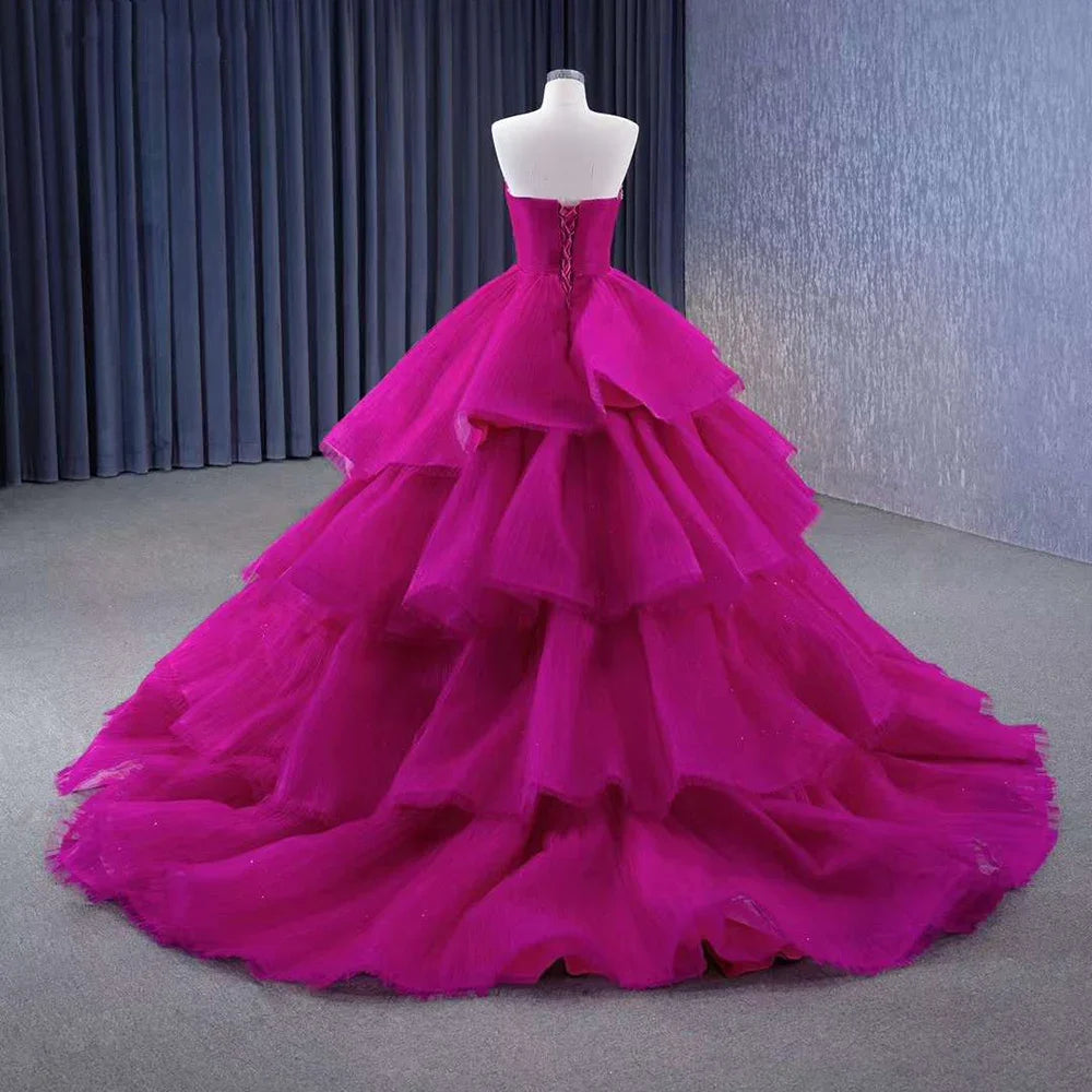 Serene Hill Fuchsia Detachable skirt Lace Up Pearls Beaded Luxury Bride Gowns Wedding Dress 2024 High End Custom Made HM231068
