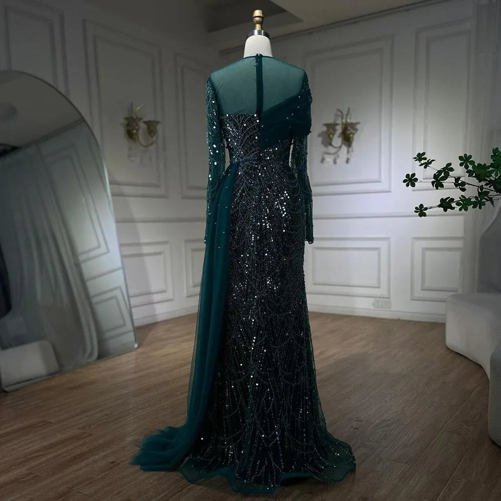 SERENE HILL 2024 Dubai Arabic Nude Mermaid Luxury Beaded Evening Dresses Gowns With Overskirt For Women Wedding Party GLA72254A