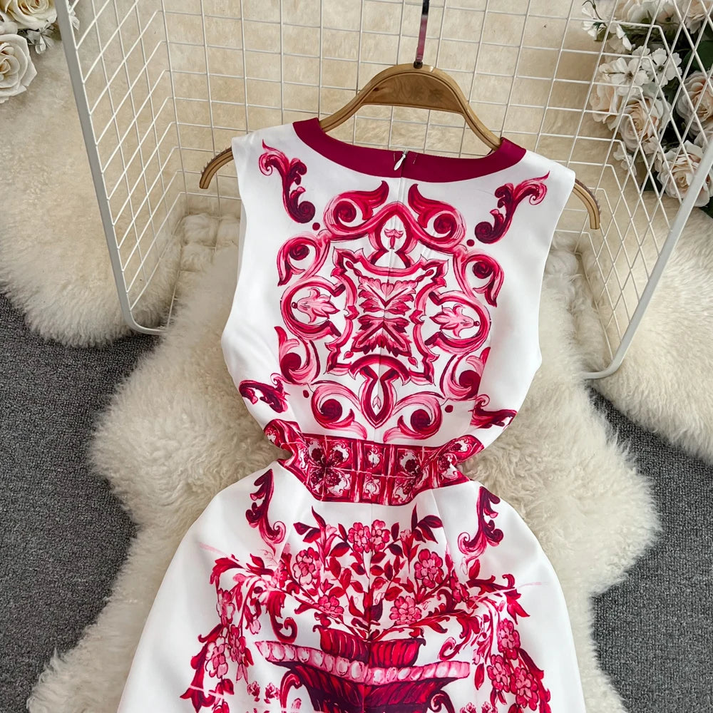 New In Dresses Summer Clothes For Women 2023 Fashion Elegant Vintage Print Party Dress Round Neck Sleeveless A Line Mini Dress