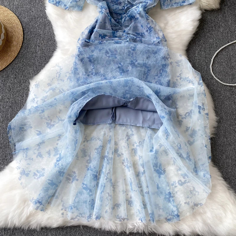 Summer Sexy Vintage Bodycon Women Dress Elegant Solid Print Slim Evening Party Club Prom Dresses Female Mesh Clothes Robe New