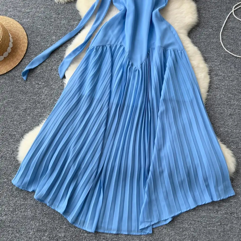 Summer Elegant Casual Women Solid Dress Halter A-Line Beach Holiday Party Long Robe Female Spaghetti Strap Boho Clothes Vestidos