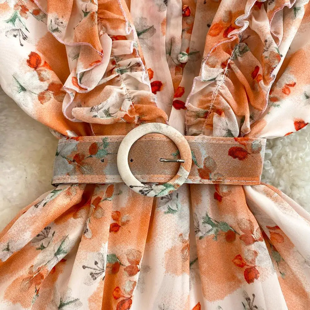 Summer Women Fashion Floral Print Casual Midi Dress Short Sleeve A-Line Maxi Boho Holiday Clothes Female Long Robe Mujers New