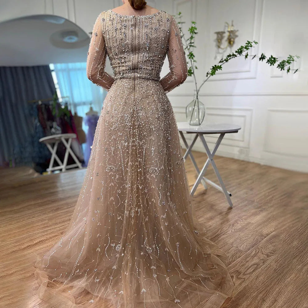 Dubai Arabic Designer Luxury Nude A Line Beaded Evening Dresses Gowns For Women Wedding Party 2023 BLA72088 Serene Hill