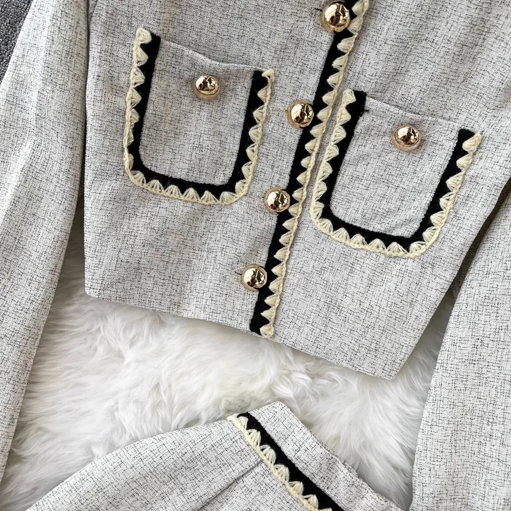 Small Fragrance Elegant 2-Piece Set Spring Autumn Trendy Women's Outfit O-Neck Short Coat+High Waist Midi A-line Skirt Suit