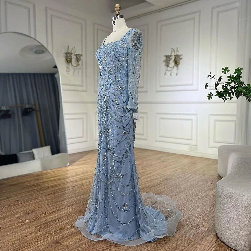 Serene Hill Luxury Dubai Green Mermaid Elegant Crystal Beaded Arabic Evening Dresses Gowns For Women Wedding Party 2023 BLA72242