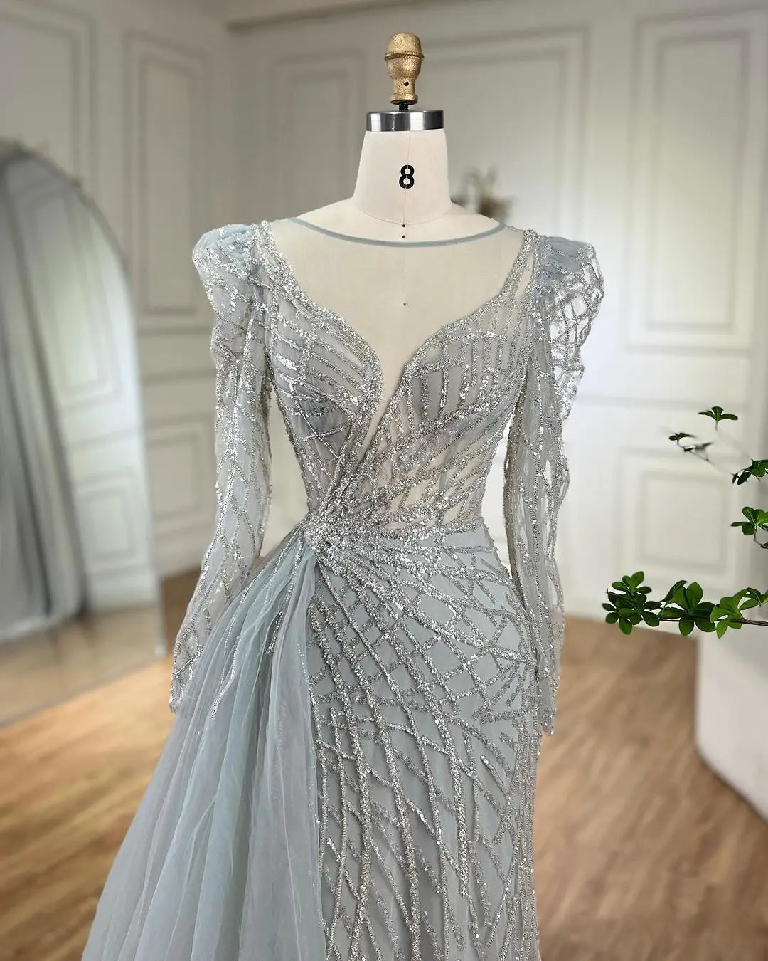 SERENE HILL Arabic Muslim Pink Mermaid Luxury Beaded Evening Dresses 2024 Gowns With Skirt For Women Wedding Party GLA72206