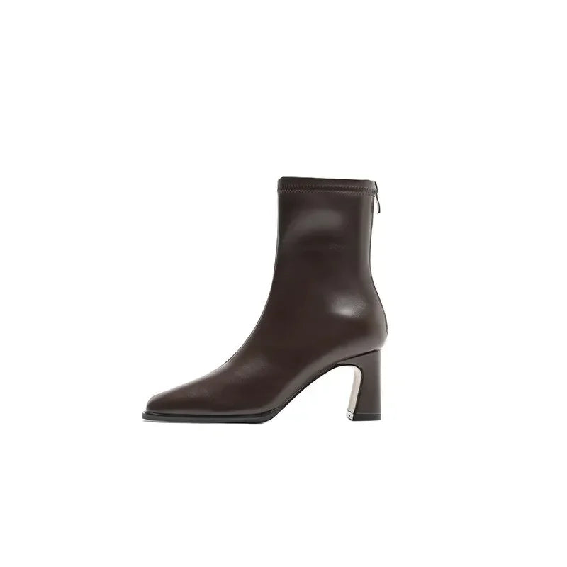 New Women's Ankle Boots Women Winter Black Sexy Square Head Low Heels Footwear Zip Comfy Short Boots White Stretch Tight Boots