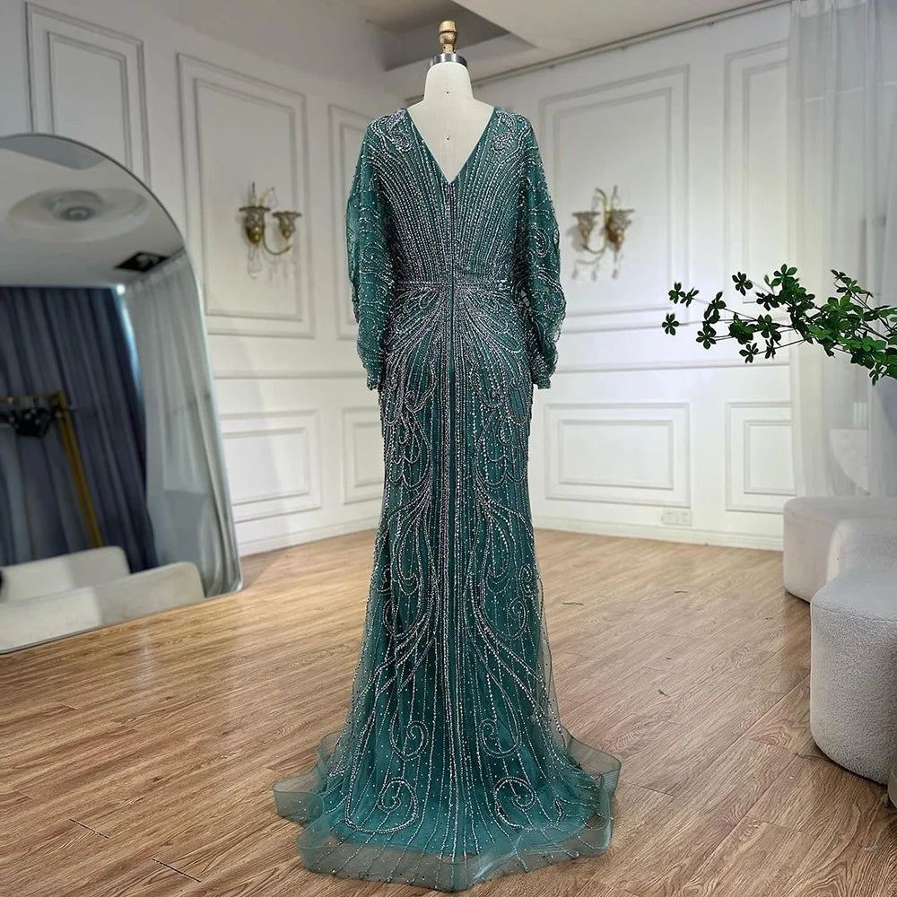 SERENE HILL 2024 Arabic Gold Elegant Mermaid Black Luxury Beaded Evening Dresses Gowns Diamond For Women Wedding Party GLA72288A