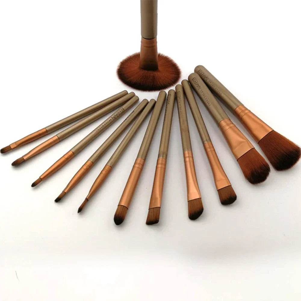 12-Piece Makeup Brush Set with Storage Box Includes Eye Shadow, Loose Powder Brushes, and Beauty Tools