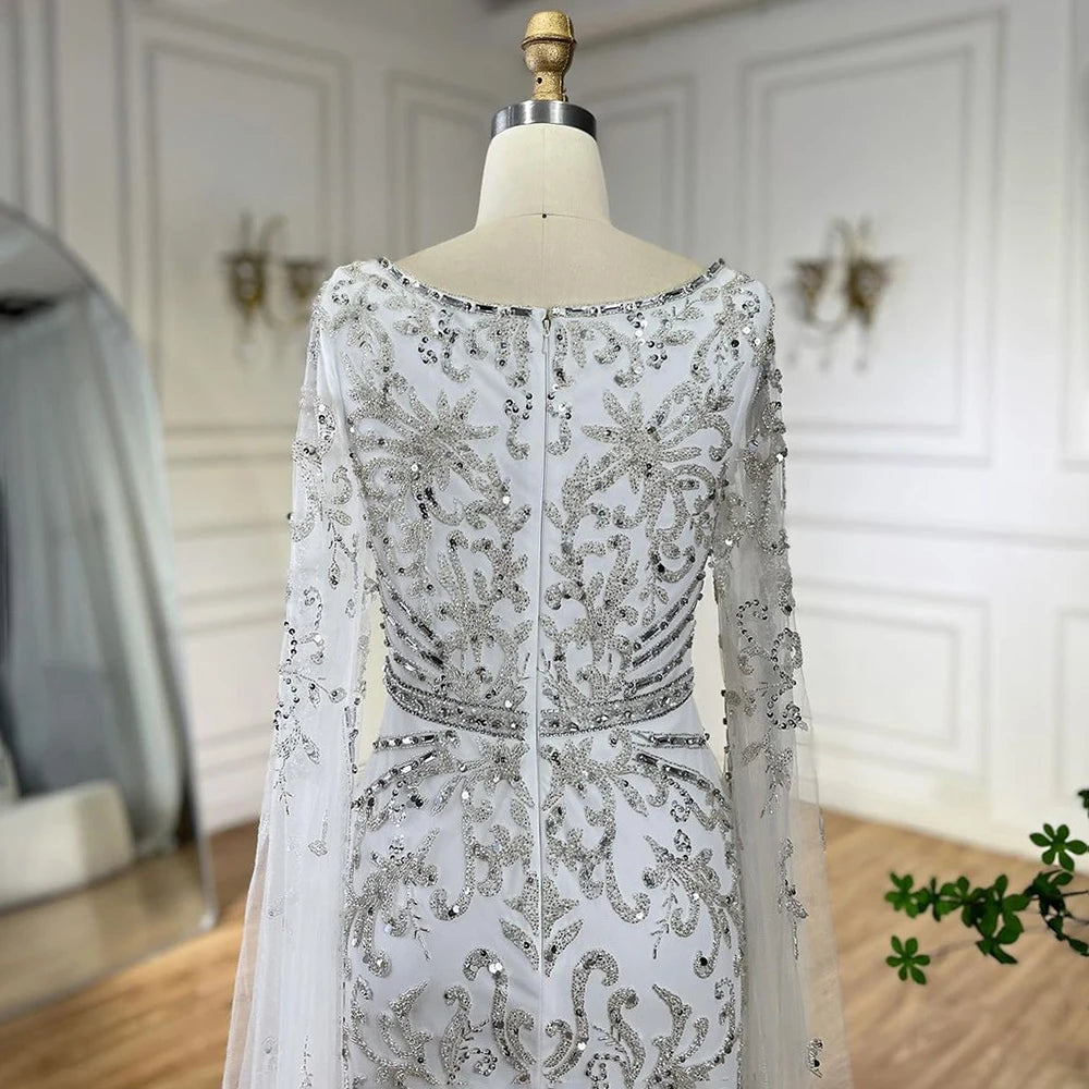 Serene Hill 2024 turquoise with Beaded Cape Sleeves Design Mermaid Long Evening Dresses Gowns for Women's Wedding Party BLA72400