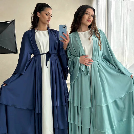 Satin Open Abaya Kimono Muslim Hijab Dress Plain New Abayas for Women Dubai Turkey Ramadan Eid Modest Islam Clothes Kaftan Robe