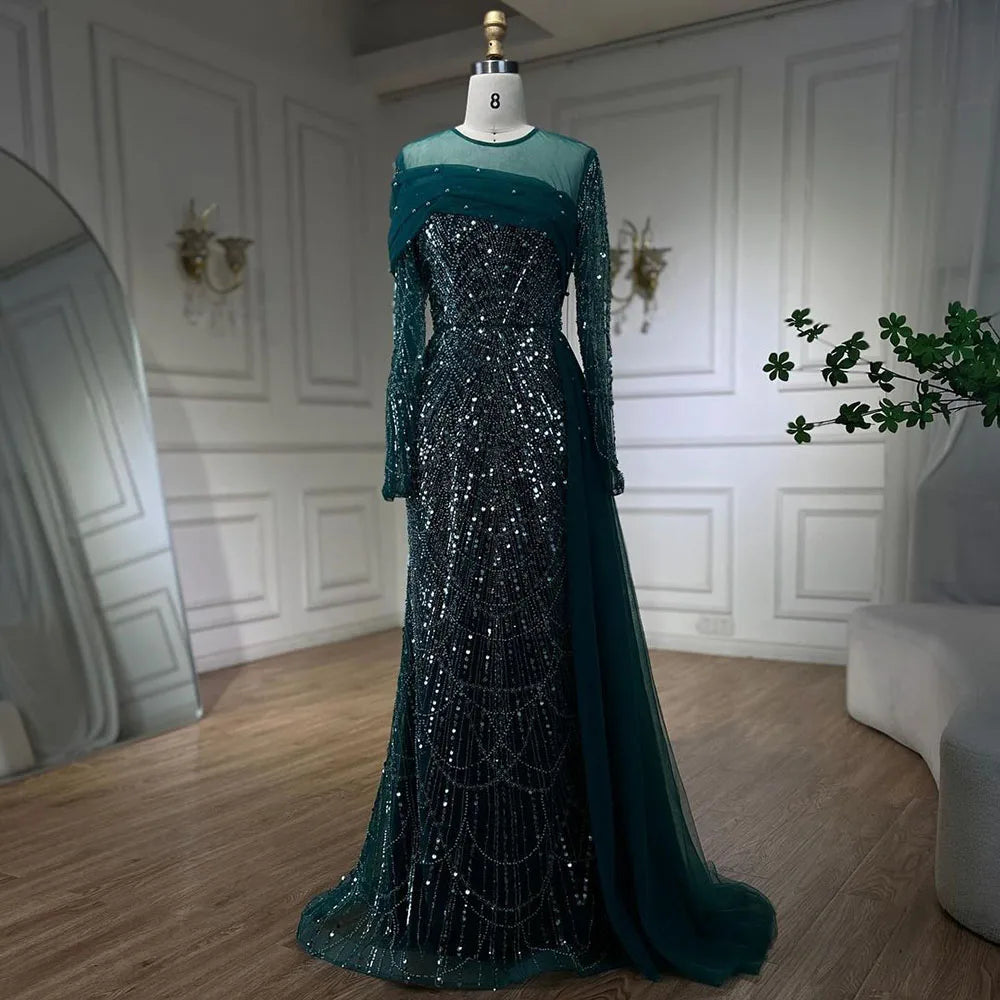 SERENE HILL 2024 Dubai Arabic Nude Mermaid Luxury Beaded Evening Dresses Gowns With Overskirt For Women Wedding Party GLA72254A