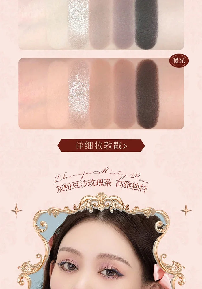 Flower Knows Strawberry Rococo Pressed Glitter Eyeshadow 5 Color Palette with Creamy Texture for Natural Makeup Eye Shadows