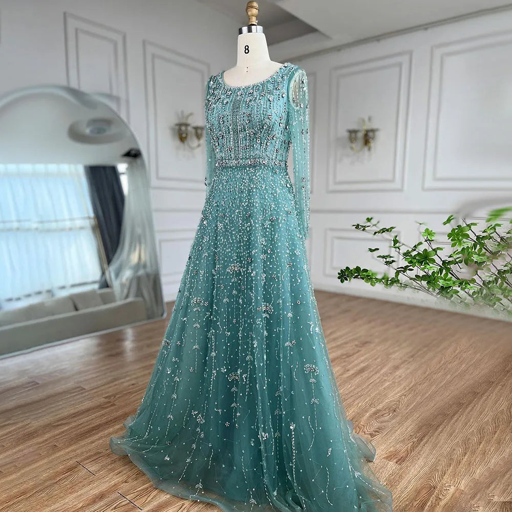 Serene Hill Dubai Arabic Designer Luxury Nude A Line Beaded Evening Dresses Gowns For Formal Occasion 2024 LA72088