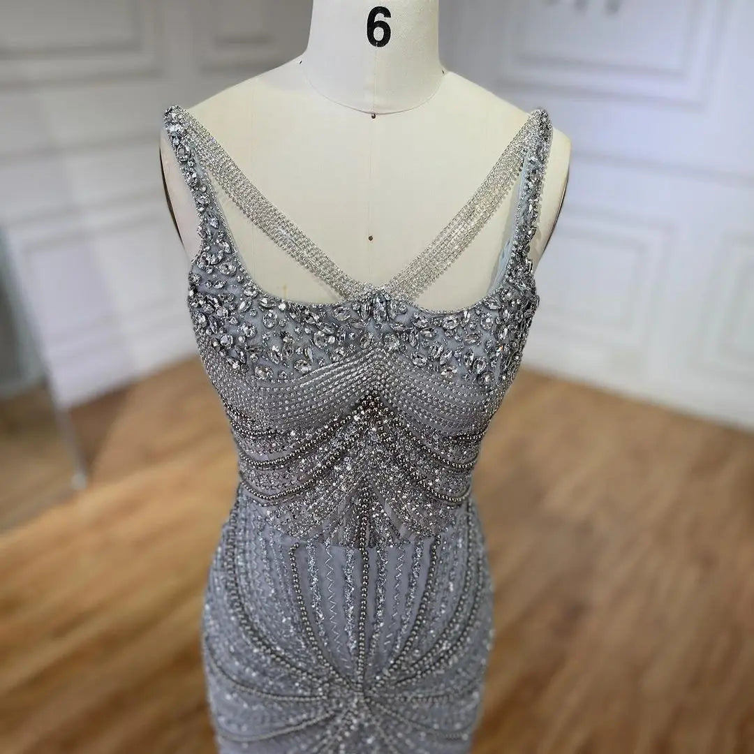 SERENE HILL 2024 Arabic Nude Spaghetti Strap Mermaid Luxury Beaded Evening Dresses Gowns For Women Wedding Party GLA72356