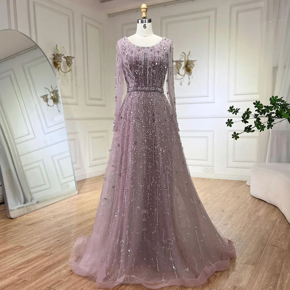 Dubai Arabic Designer Luxury Nude A Line Beaded Evening Dresses Gowns For Women Wedding Party 2023 BLA72088 Serene Hill
