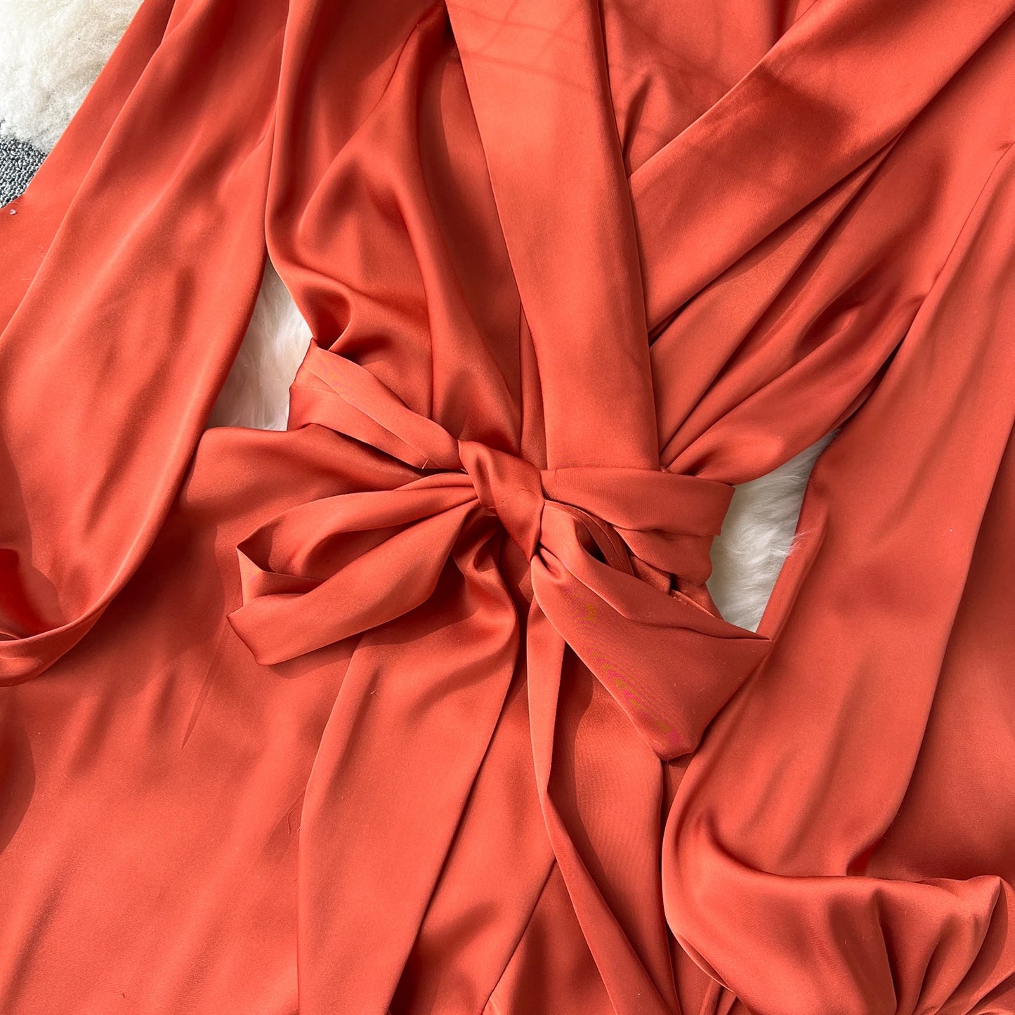 Women Elegant Satin Dress Summer Bandage High Waisted Ruffled Irregular Blazer Dresses Ladies A-line Vintage Party Long Robe
