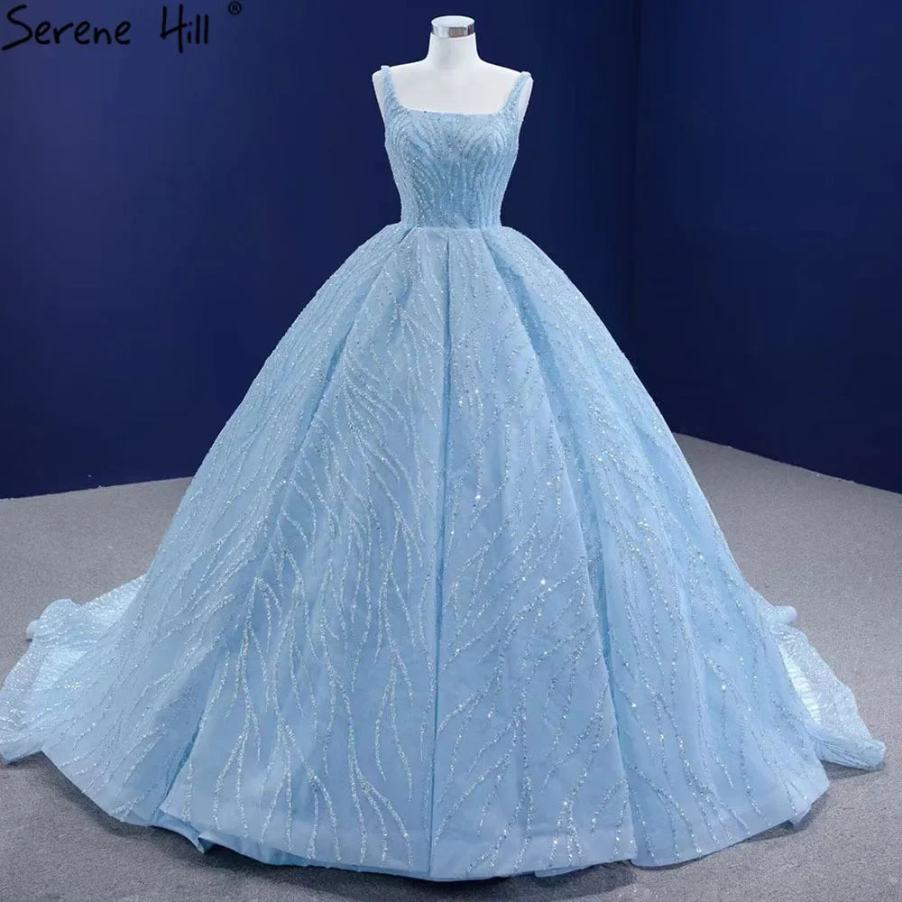 Serene Hill Blue Luxury High end Wedding Dresses 2024 Beaded Sleeveless Lace Up Bridal Dress HM67331 Custom Made