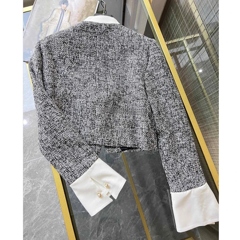 Autumn Blocking Versatile Jacket Equestrian Outfit Women's Autumn Loose Fashionable coarse Tweed cOAT Women