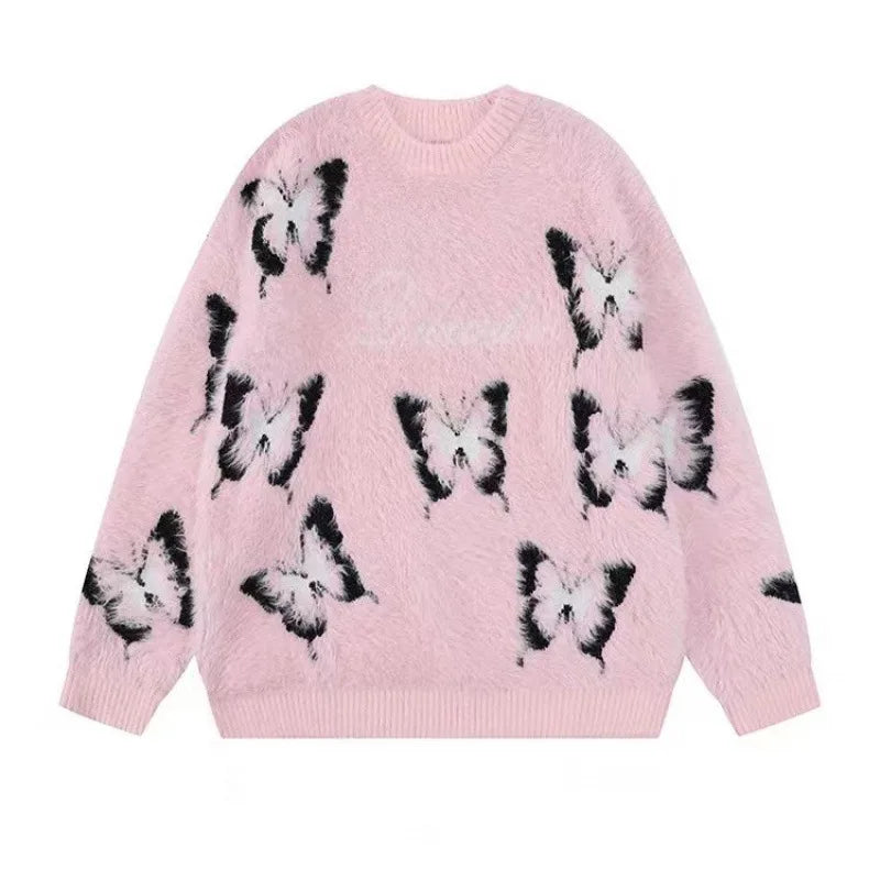2024 Spring Autumn New Butterfly Embroidered Soft Sweater Round Neck Long Sleeve baggey Pullover Women Oversized Casual Sweaters