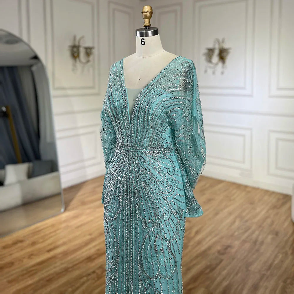 SERENE HILL 2024 Arabic Gold Elegant Mermaid Black Luxury Beaded Evening Dresses Gowns Diamond For Women Wedding Party GLA72288A