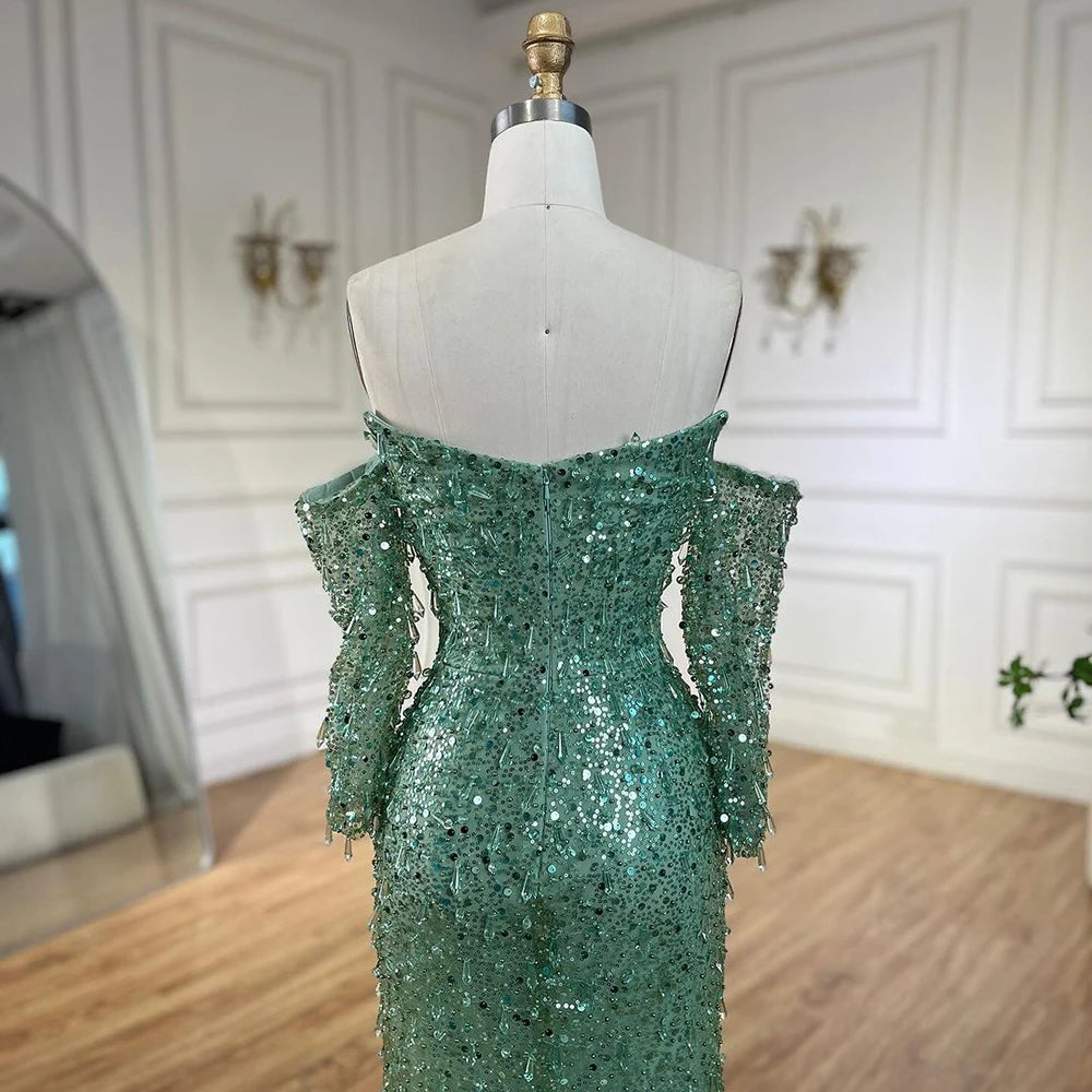 Serene Hill Arabia Orange Mermaid Strapless Luxury Beaded Crystal Evening Dresses Gowns for Women Wedding Party 2024 LA72402