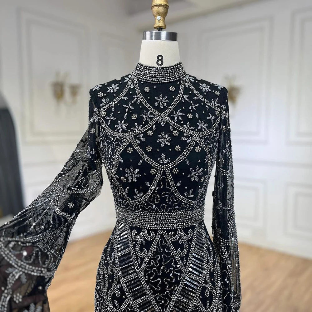 Serene Hill Muslim Grey Mermaid Elegant Nude Cape Sleeve Beaded Luxury Dubai Long Evening Dress 2024 Women's Party LA72316
