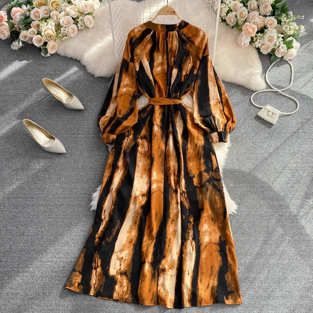 Vintage Women Casual Print Long Party Dress Elegant and Chic A-Line Leopard Prom Birthday Clothes Female Fashion Robe Autumn New