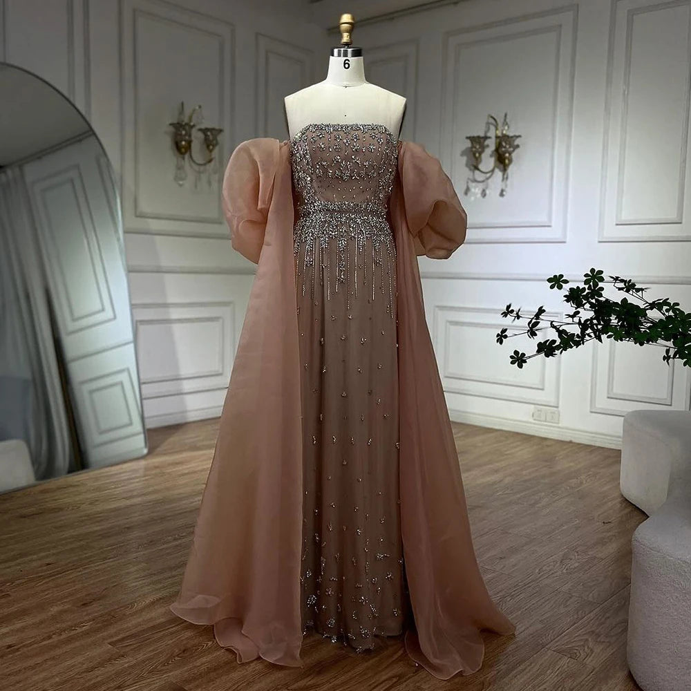 Serene Hill Black Sexy Off the Shoulder Puff Sleeves Evening Dresses Beaded Overskirt Mermaid Party Gown For Women 2023 BLA72002