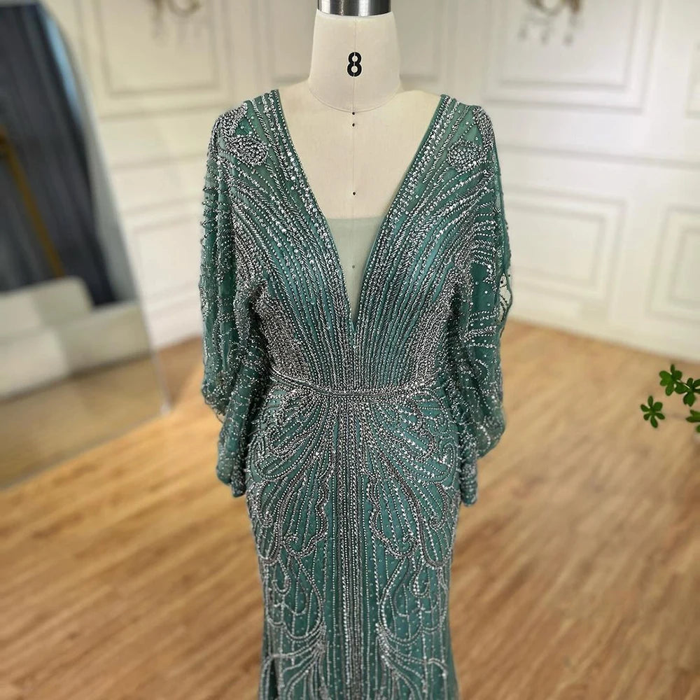 SERENE HILL 2024 Arabic Gold Elegant Mermaid Black Luxury Beaded Evening Dresses Gowns Diamond For Women Wedding Party GLA72288A
