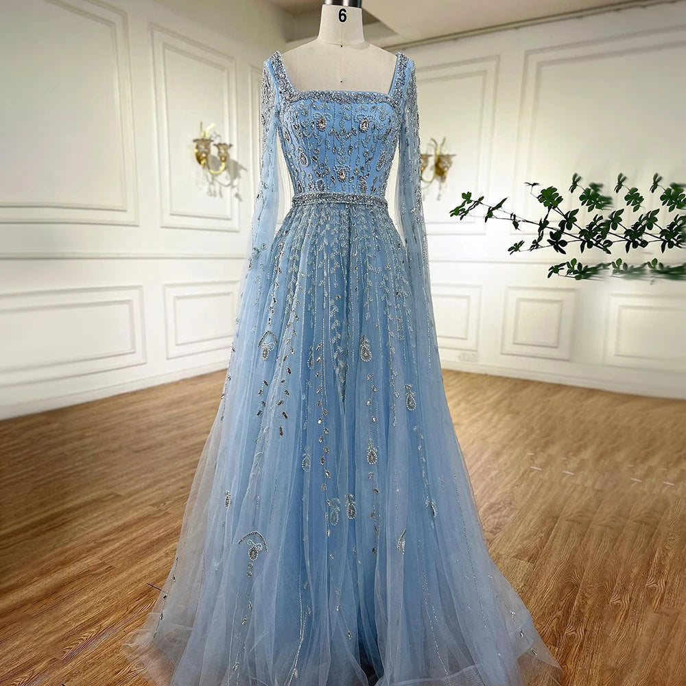 Serene Hill 2024 Muslim Pink A Line Beaded Elegant Cape Sleeve Luxury Evening Dresses Gowns For Women Wedding Party LA71803A