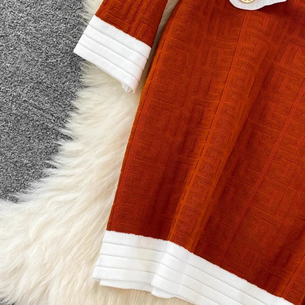 Spring Autumn New Trendy Knitted Two Piece Set for Women Vintage Elegant Slim Suits V-neck Short Cardigan+Mini Hip Wrap Dress