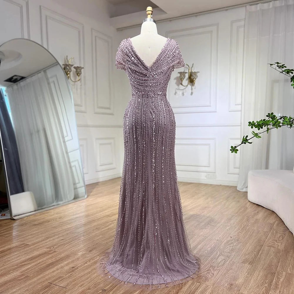 Silver Nude Mermaid Evening Gowns for Women 2023 Dubai Luxury Beading Sparkle Sleeveless Sexy Formal Dress BLA71686 Serene Hill