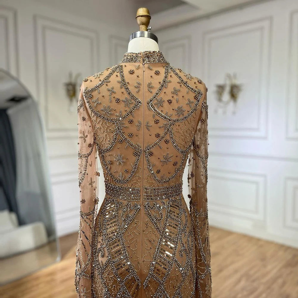 Serene Hill Muslim Grey Mermaid Elegant Nude Cape Sleeve Beaded Luxury Dubai Long Evening Dress 2024 Women's Party LA72316
