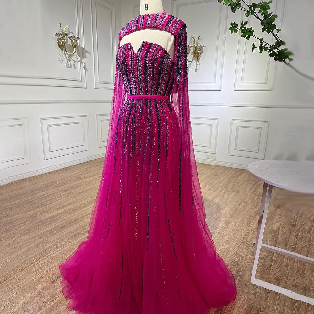 Arabic Green Cape Sleeves A Line Beaded Evening Dresses Long 2023 Celebrity Gowns For Woman Wedding Party BLA71912 Serene Hill