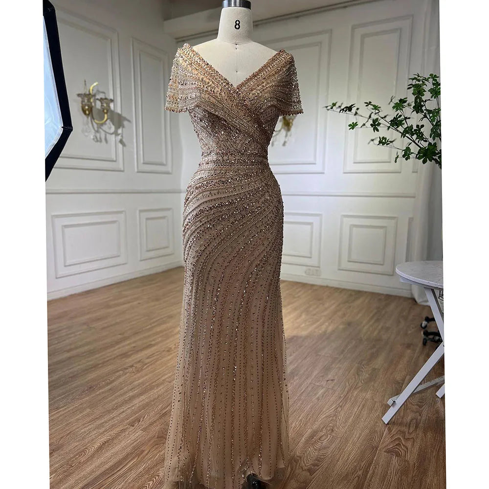 Silver Nude Mermaid Evening Gowns for Women 2023 Dubai Luxury Beading Sparkle Sleeveless Sexy Formal Dress BLA71686 Serene Hill