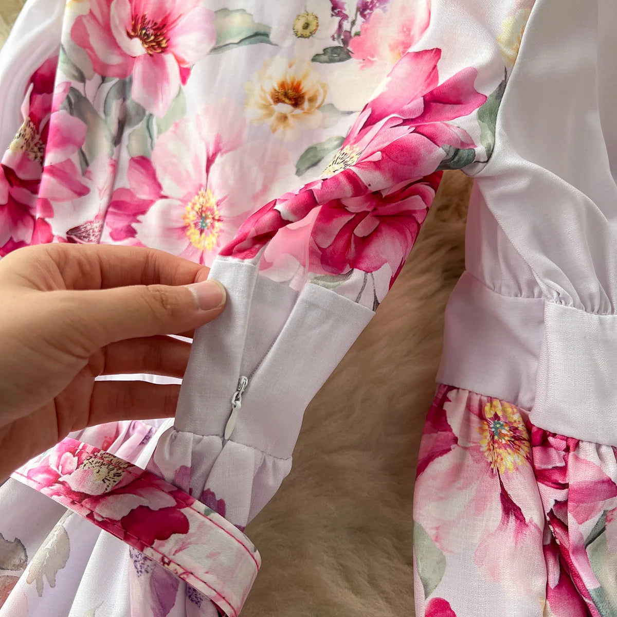 Elegant Party Dresses Women Round Neck Button Up Vintage Floral Print Dress Spring Summer Long Lantern Sleeve Belted Mini Dress