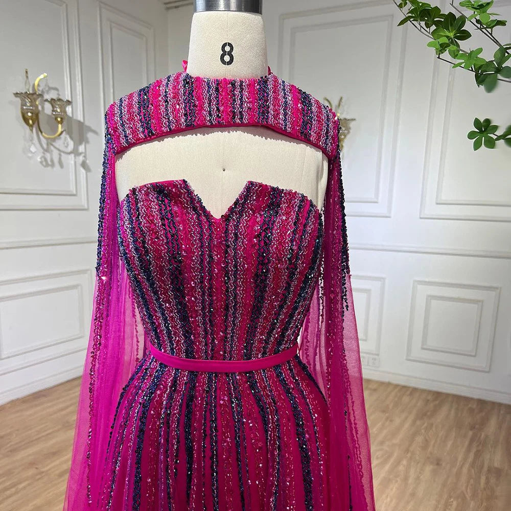Arabic Green Cape Sleeves A Line Beaded Evening Dresses Long 2023 Celebrity Gowns For Woman Wedding Party BLA71912 Serene Hill