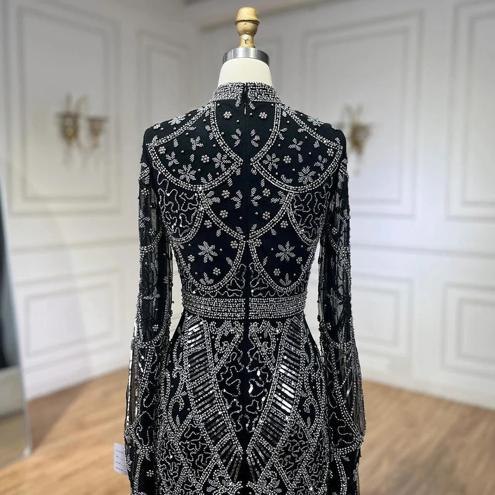 Serene Hill Muslim Grey Mermaid Elegant Nude Cape Sleeve Beaded Luxury Dubai Long Evening Dress 2024 Women's Party LA72316
