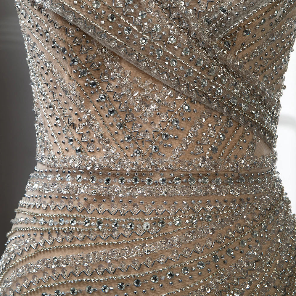 Silver Nude Mermaid Evening Gowns for Women 2023 Dubai Luxury Beading Sparkle Sleeveless Sexy Formal Dress BLA71686 Serene Hill